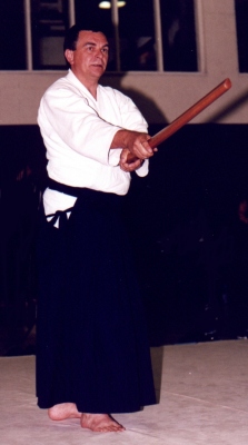Alan practising bokken suburi at NAF Summer School