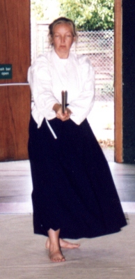 Mairi practising bokken suburi at NAF Summer School